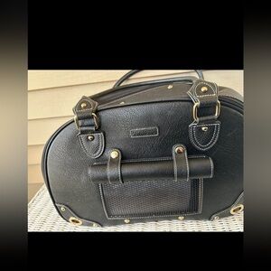 PetLovers Black Faux Leather Pet Carrier Bag